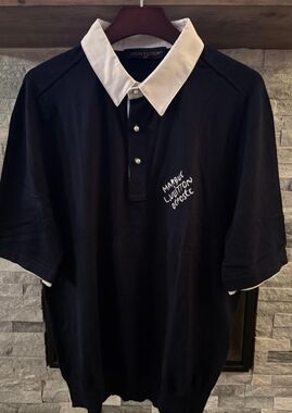 Louis Vuitton Black Polo White Collar Marque LV Embroidered Shirt Size Medium